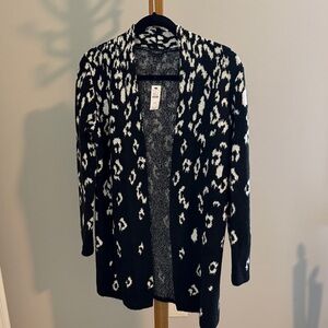 Talbots Black and White Leopard-Print Open Cardigan
